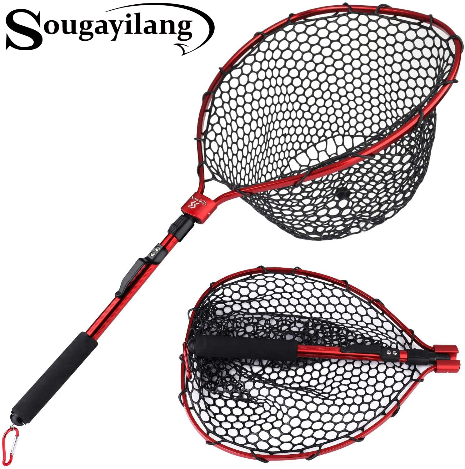 Sougayilang Fishing Net Aluminum Foldable Landing Net with Soft Rubber Mesh  EVA Handle Release Net for Fly, Trout, Salmon, Bass, Kayak Fishing