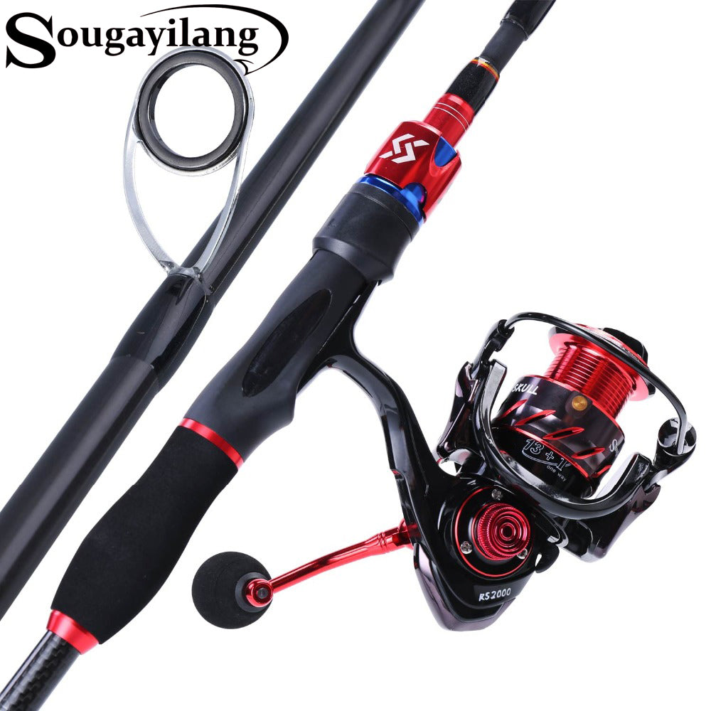 Sougayilang 1.8m 2.1m Spinning Fishing Rod and 13+1 BB Gear Ratio 5.5:1  Spinning Reel Rod Carbon Fiber Fishing Rod Combo Pesca