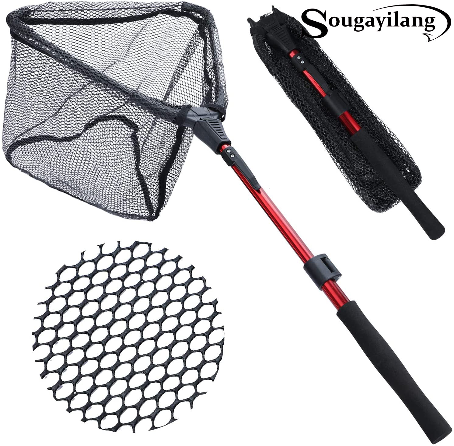 Sougayilang Fishing Net Fish Landing Net, Foldable Collapsible Telescopic  Pole with EVA Handle, Durable Nylon Material Mesh, Safe Fish Catching or