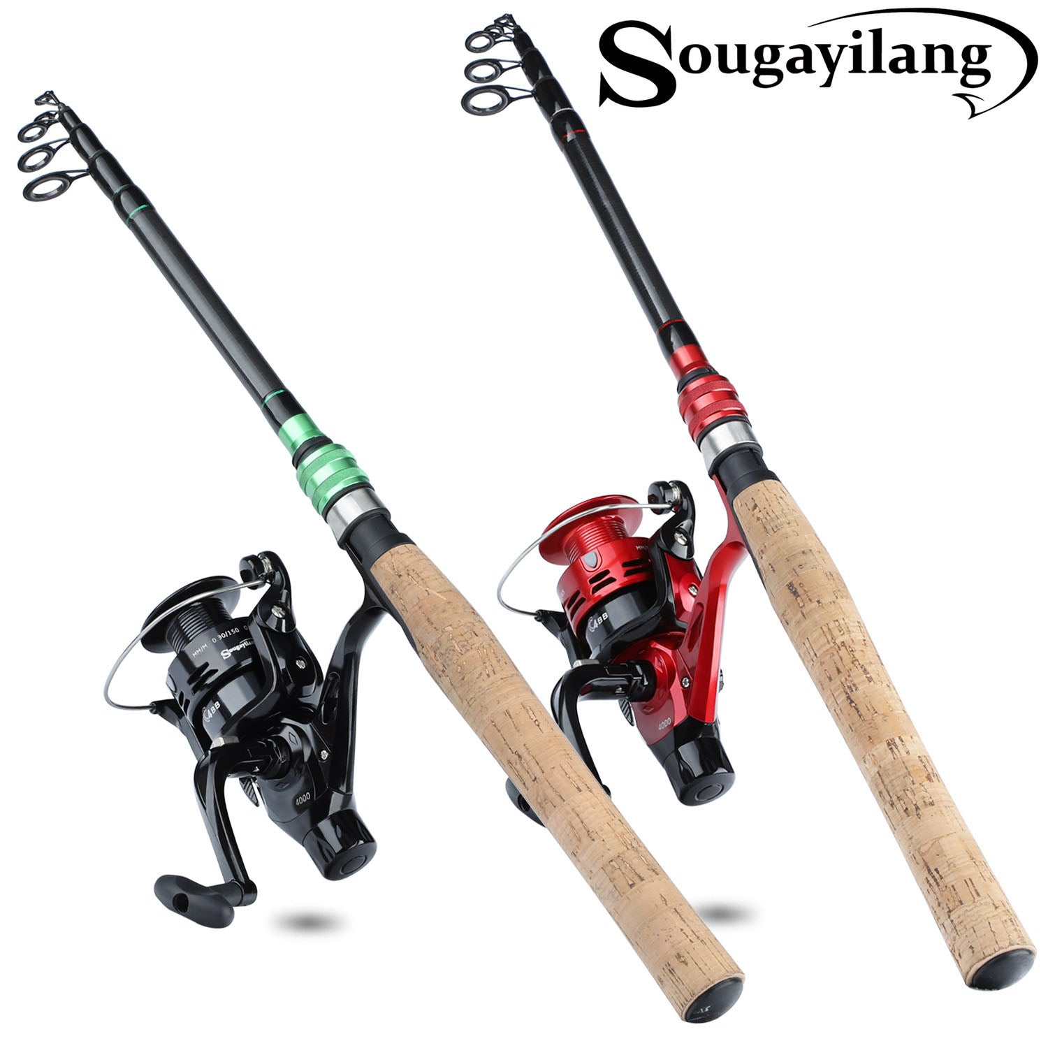 Sougayilang 1.8- 2.4m Cork Handle Fishing Rod and Spinning Reel Combo Telescopic  Spinning Fishing Pole Carp Fishing Reel Set Kit