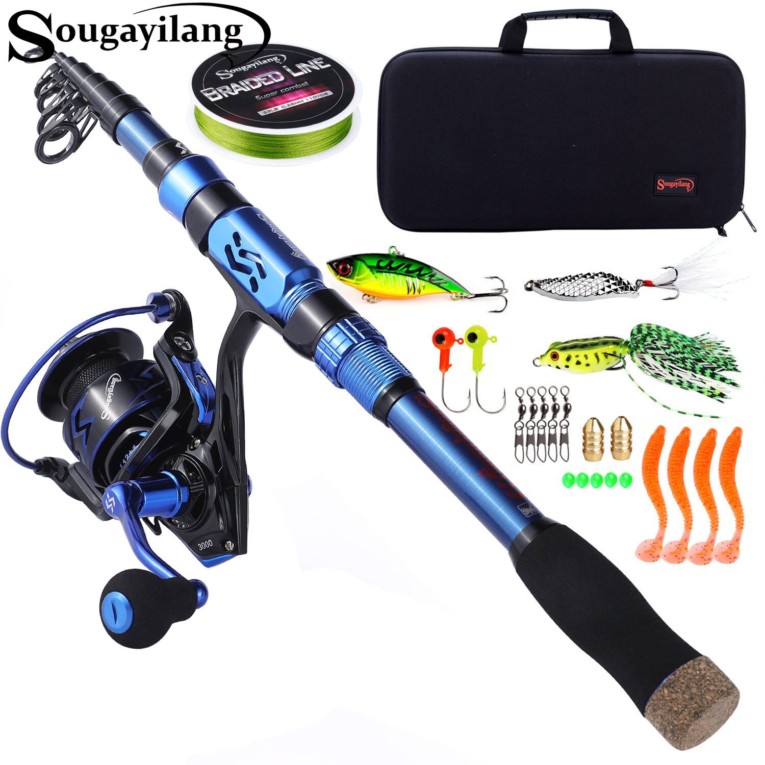 Sougayilang Top Quality 1.8-2.7M Carbon Fiber Telescopic Fishing Rod Combo  with Spinning Fishing Reel Line Bag Lures Full Set