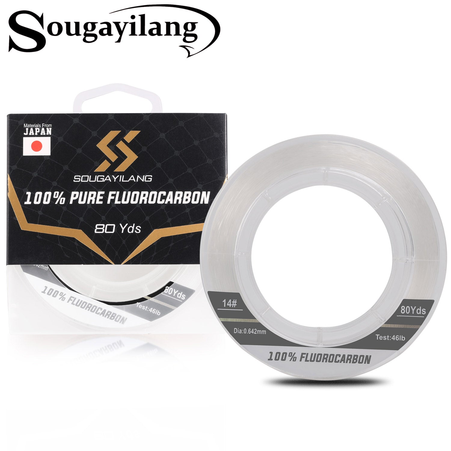 Sougayilang Fluorocarbon Fishing Line - 100% Pure Fluorocarbon Leader  80Yds, Materials from Japan, Clear