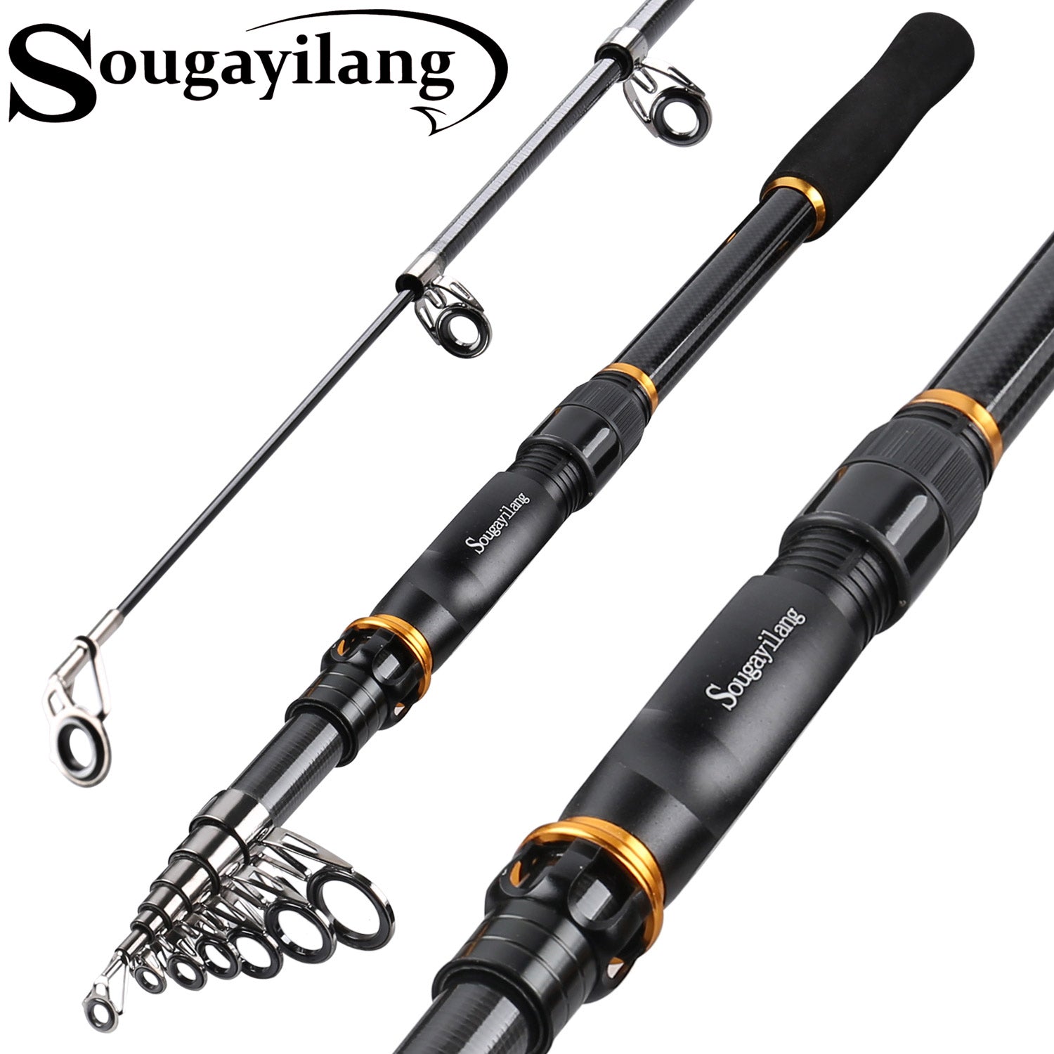 Sougayilang Fishing Rod Graphite Carbon Fiber Portable Spinning Telescopic  Fishing Pole for Boat Saltwater and Freshwater