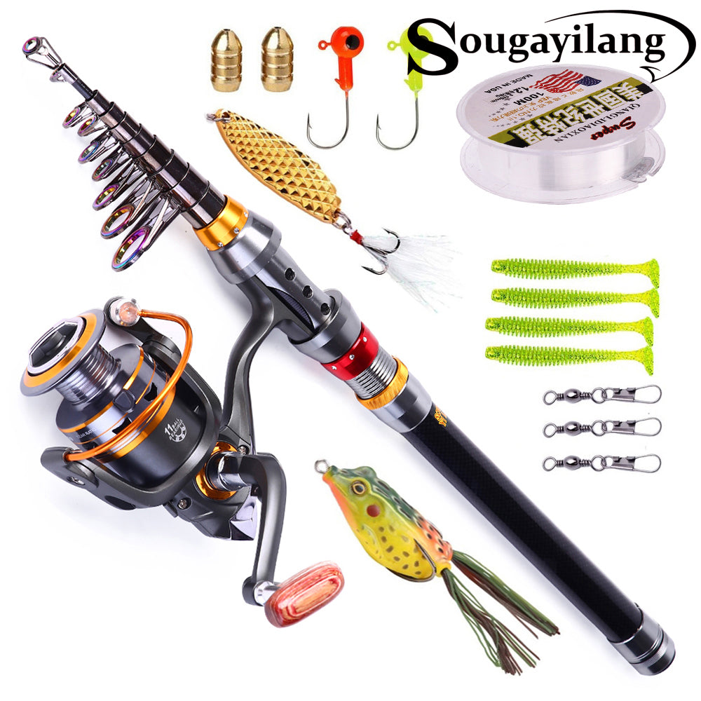 Sougayilang Fishing Rod Reel Combos 1.8-3.3m Portable Telescopic Fishing  Pole Spinning Reel with Fishing Carrying Case Line Lure Hook Connector for  Travel Freshwater Fishing