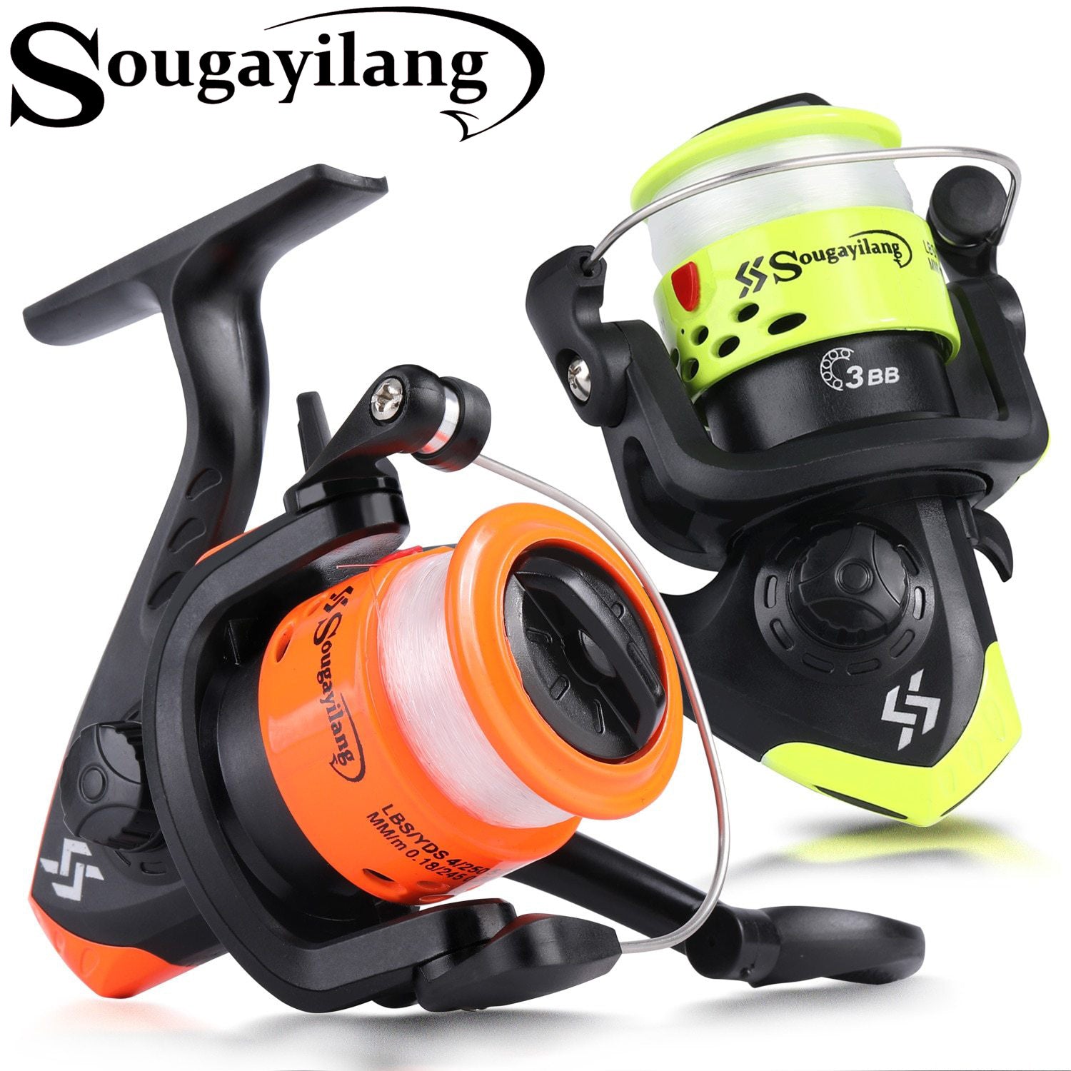Sougayilang Fishing Reels 3BB 6 Colors Spinning Fishing Reel with Fishing  Line Collapsible Handle Mini Winter Ice Fishing Reel